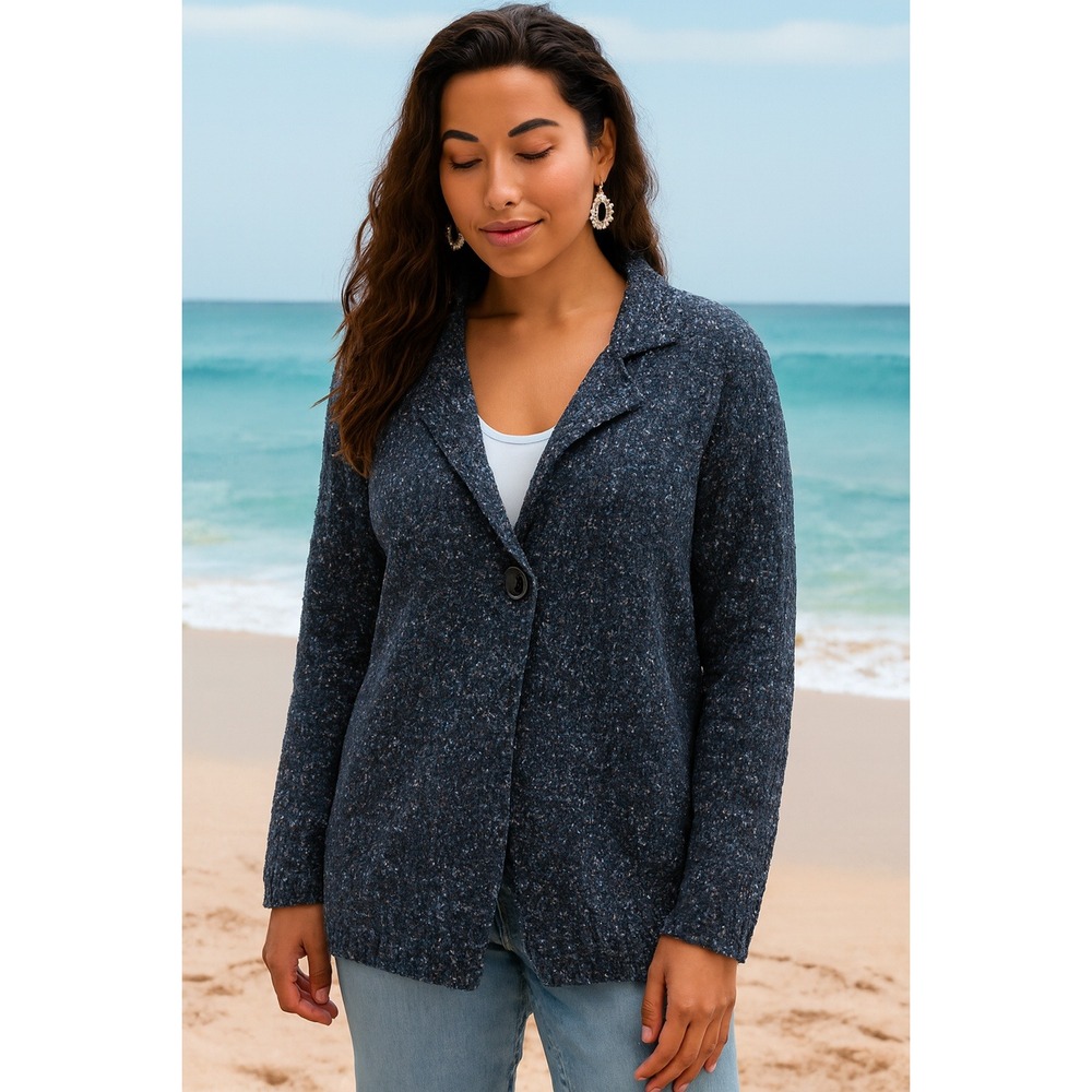 karen‎ scott blue speckled wool acrylic long sleeve sweater office winter M